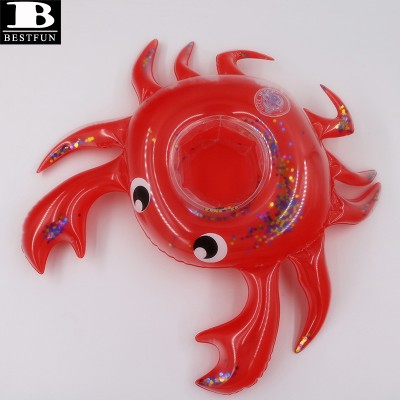 thickened PVC sparkling inflatable crab shaped swimming drink holder with confetti