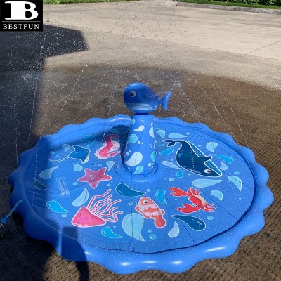 outdoor kids splash pad for garden, inflatable sprinkler mat with whale rotating spray for toddler summer backyard game toys