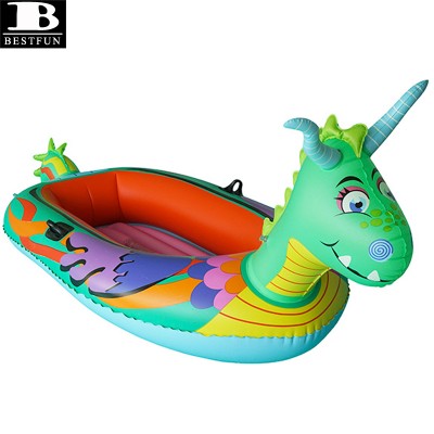 Thick vinyl large inflatable dragon boat kids foldable plastic pool swimming seat ring tube toy