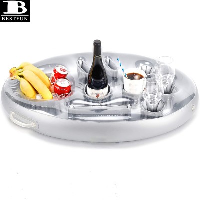 thickened PVC inflatable floating drink holder with 9 holes transparent vinyl blow up spa bar for pool party beach