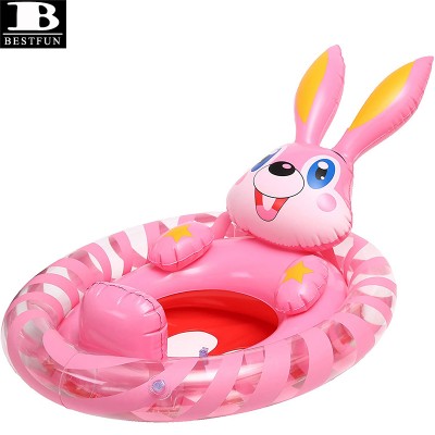 safety PVC pink bunny inflatable baby swimming seat pool float rabbit shaped toddler swim tube boat floating