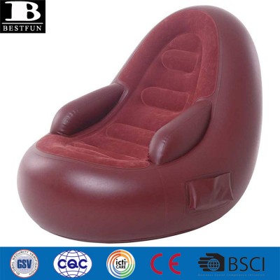 top quality flocking inflatable chair with storage pocket and arm rest folding portable durable camping sofa for adults