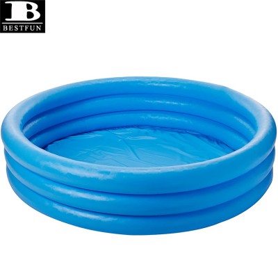 Durable PVC crystal blue inflatable swimming round pool for kids foldable 3-rings paddling pool for outdoor, garden, backyard