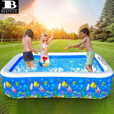 Sea world inflatable swimming pools, above ground rectangular family size lounge pool for kids, babies, toddlers, outdoor,