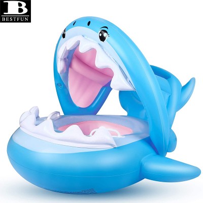 safety baby float swimming pool toddler floatie with canopy shark shaped inflatable kiddie swim ring seat boat with handles