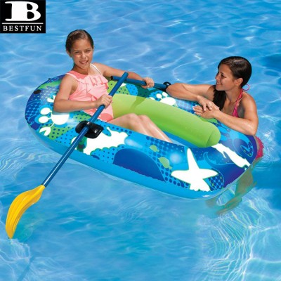 heavy duty vinyl inflatable kids deep sea sport boat built-in oar locks durable plastic blow up  swimming boat floating