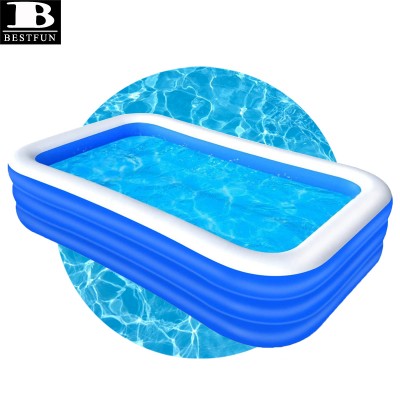 10ft premium quality inflatable family swimming pool PVC blow up above ground rectangle full-sized pools for outdoor, backyard,