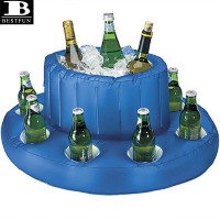 thickened PVC inflatable ice bucket & drink holder floating durable plastic water party cooler with built-in cup holders float